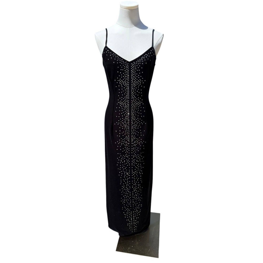 Vintage 90's Black Stretch Glitter Velvet Grunge Maxi Dresssz 12 whimsigoth Y2k